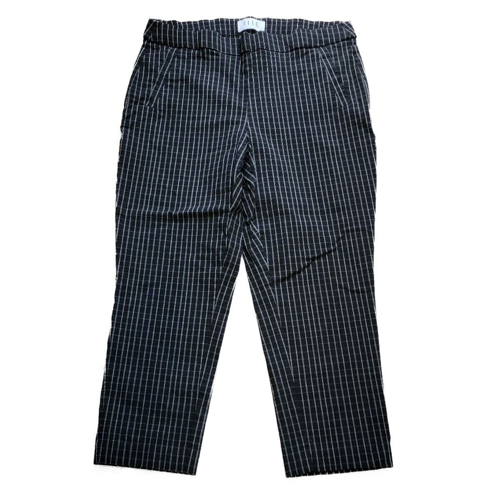 Elle Black Pinstripe Plaid Straight Leg Pants Size Large